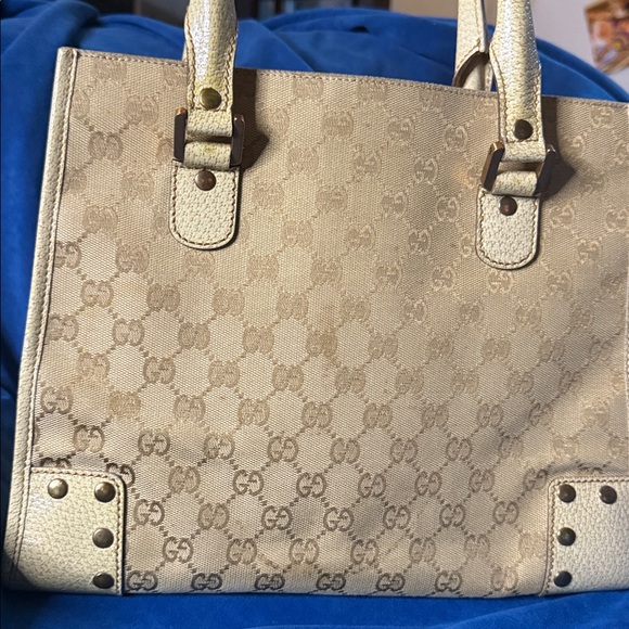 Auth Gucci GG Canvas x Leather Beige x Ivory 124260 214397 Tote Bag NS100248 - Picture 2 of 11